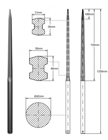 Dent de chargeur Diamètre 42, L1250